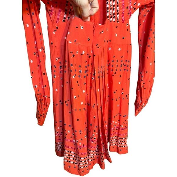 NEW Free People Coryn Coral Orange Print Long Sleeve Dress red combo sz 6 - Picture 10 of 16